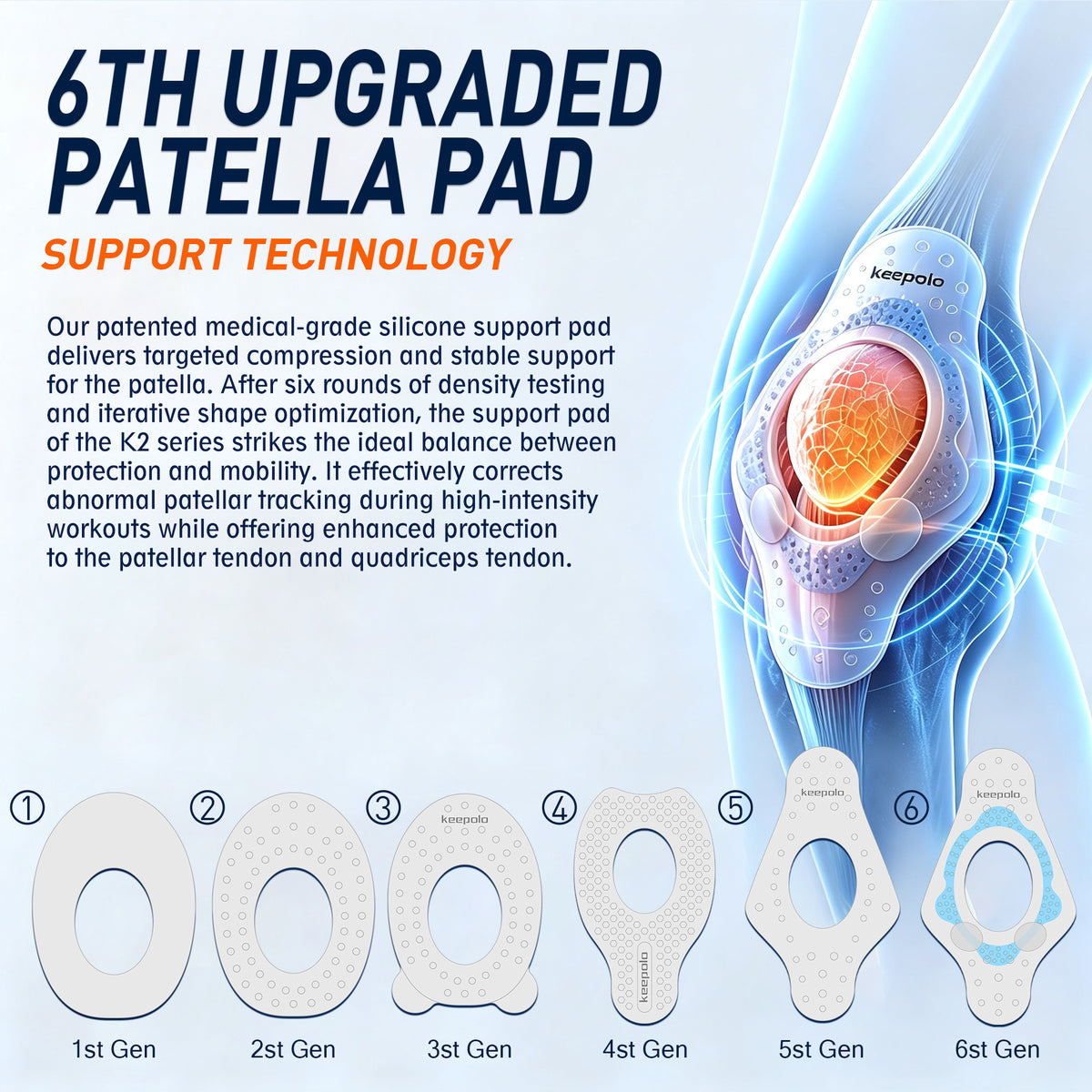 Keepolo K2 Basketball Knee Brace for Man with Patella Support,Professional Leg Compression,Long Side Stabilizers and Adjustable Dual Straps