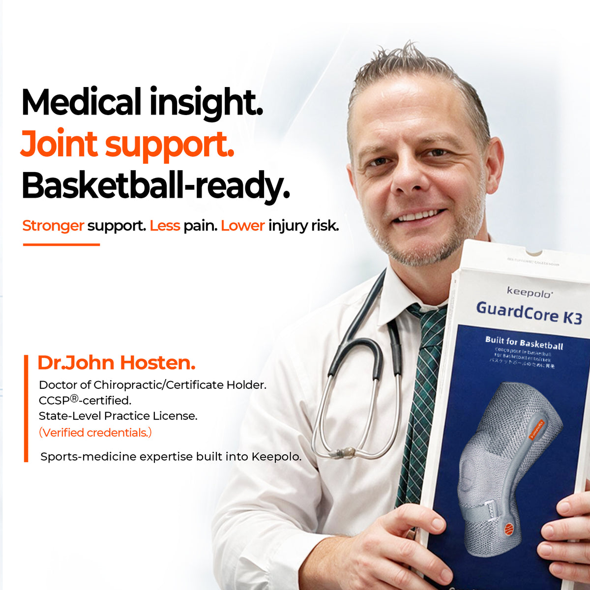 Keepolo K3 Basketball Knee Brace for Man, Knee Support with Patella Pad & Side Stabilizers