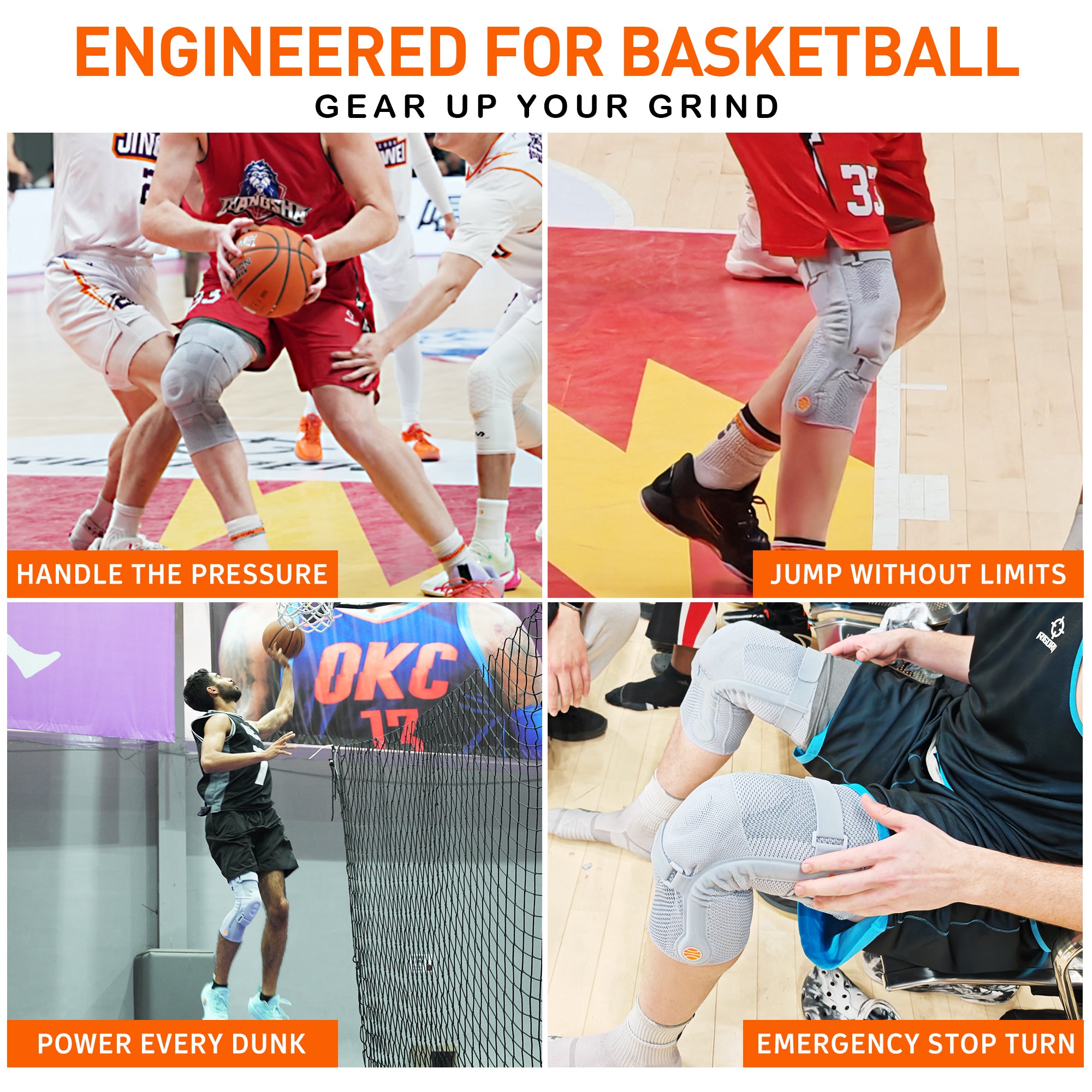 Keepolo Basketball Knee Brace for Man with Patella Support,Professional Leg Compression,Long Side Stabilizers and Adjustable Dual Straps