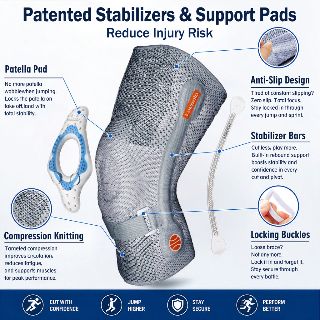 Keepolo K3 Basketball Knee Brace for Man, Knee Support with Patella Pad & Side Stabilizers