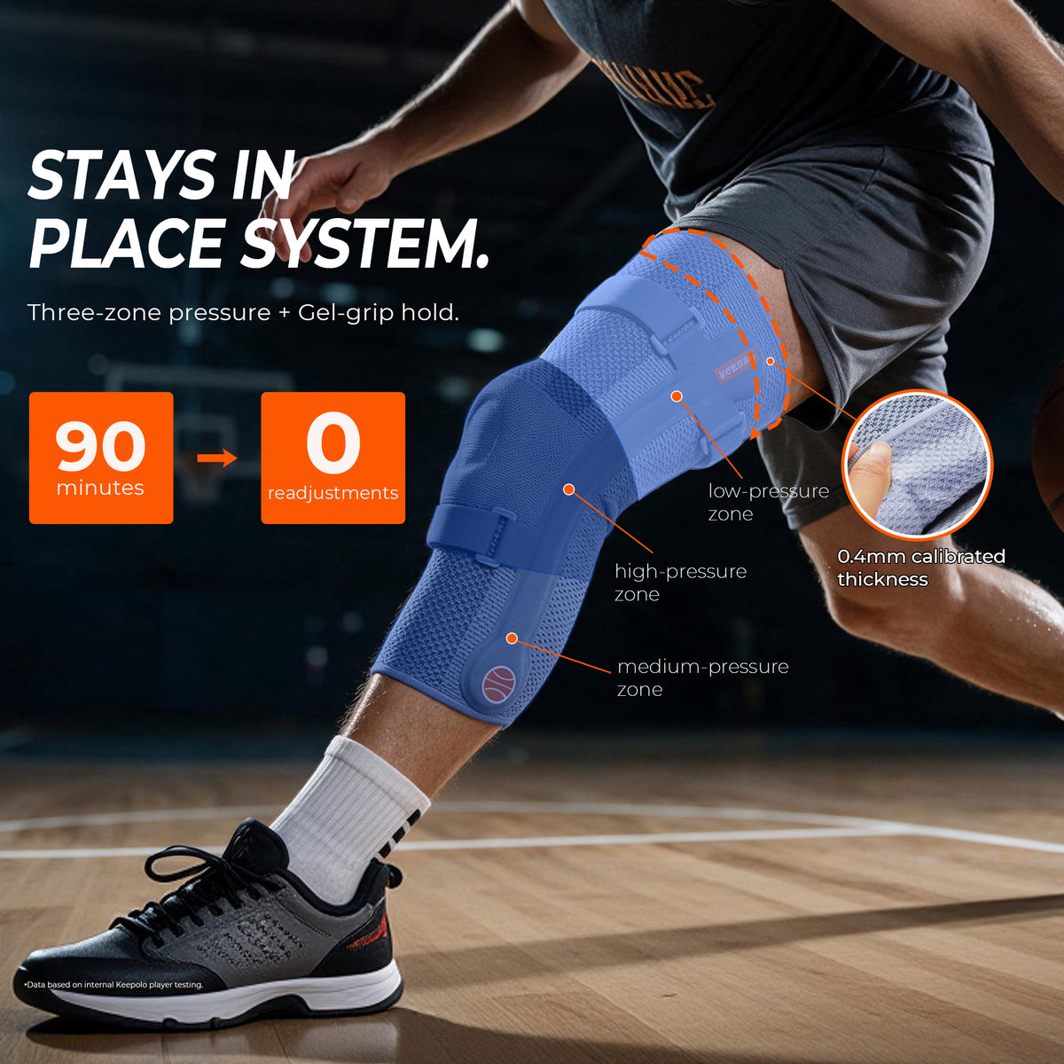 Keepolo K2 Basketball Knee Brace for Man with Patella Support,Professional Leg Compression,Long Side Stabilizers and Adjustable Dual Straps