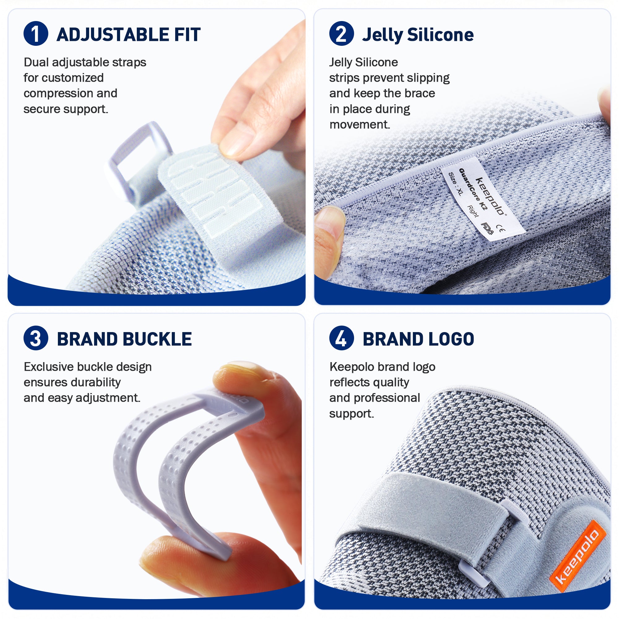 Keepolo Basketball Knee Brace for Man with Patella Support,Professional Leg Compression,Long Side Stabilizers and Adjustable Dual Straps