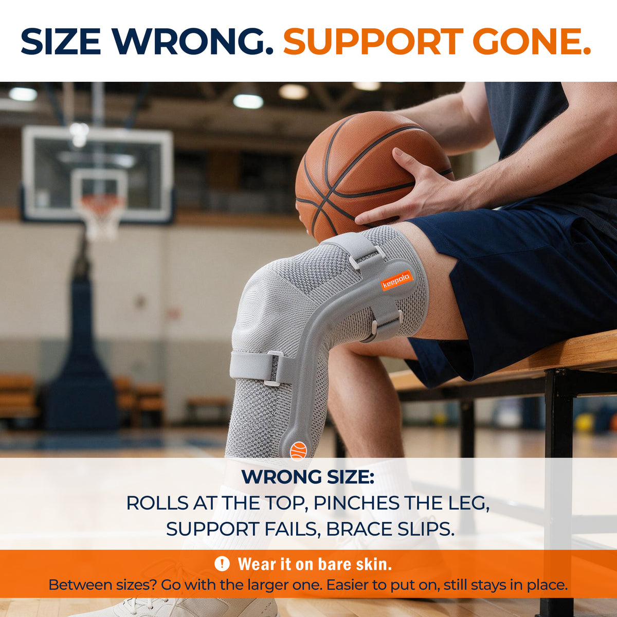Keepolo K2 Basketball Knee Brace for Man with Patella Support,Professional Leg Compression,Long Side Stabilizers and Adjustable Dual Straps